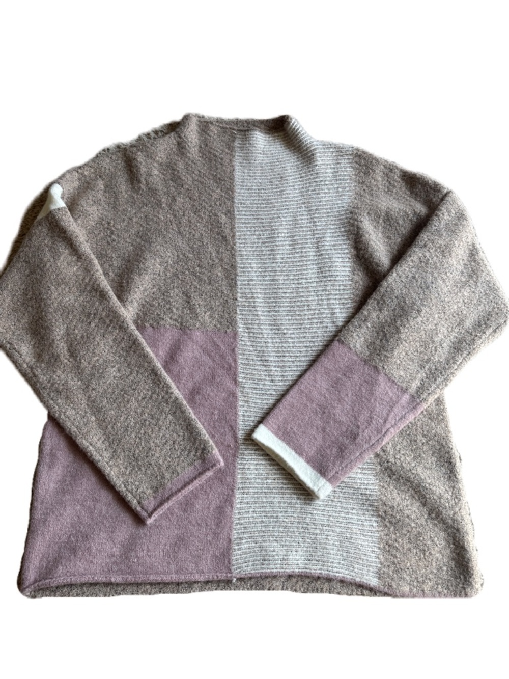 Cyrus Colorblock Mock Neck Sweater in Pink, Cream, Taupe